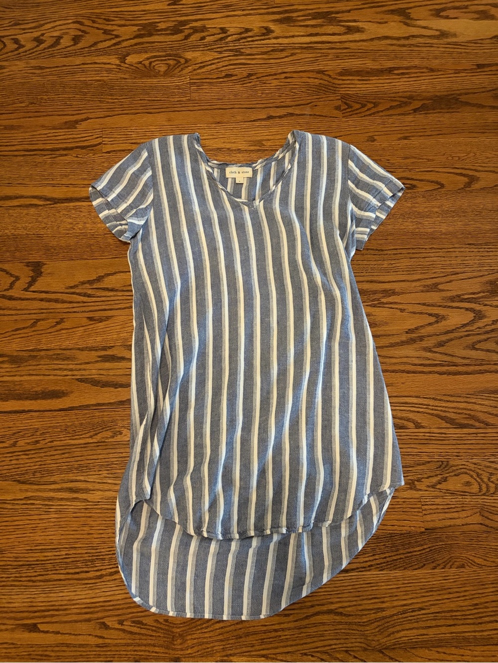 cloth & stone Blue and White Striped Short Sleeve Tunic